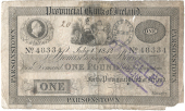 One Pound, 1 July 1842, no. 48334, Parsonstown, William IV at top left, Post Office stamp and CANCELLED DUBLIN on...