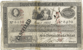 Thirty Shillings, 1 June 1835, no. 8420, Ballyshannon, stamped CANCELLED three times on front (Pick –). Split and...