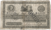 One Pound, 2 May 1859, B 13529, Dublin, stamped CANCELLED on right side, name and date on back (Pick –). Split and...