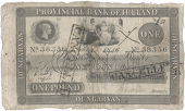 One Pound, 1 January 1846, no. 38356, Dungarvan, stamped CANCELLED twice on front, a few names on back (Pick –)....