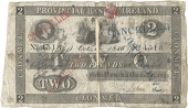 Two Pounds, 15 October 1846, no. 4518, Clonmel, several CANCELLED stamps across front (Pick –). Split and rejoined...