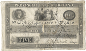 Five Pounds, 1 September 1852, no. 5572, Ballina, inked X on right side (Pick –). Split and rejoined at centre and...