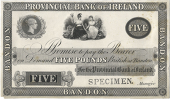 Five Pounds, Bandon, uniface proof on card, stamped SPECIMEN at bottom right (Pick –). Spots of foxing, paper...