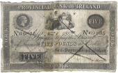 Five Pounds, 1 November 1862, no. 69835, Cork, inked Xs on front (Pick –). Split and rejoined at centre, a tiny...