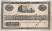 Twenty Five Shillings, Ballymena, uniface proof on card, SPECIMEN stamped at bottom right (Pick –). A few dark...