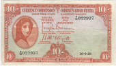 Ten Shillings, 10 September 1928, A/19 022937, Brennan-McElligott signatures (MacDevitt E-065; Pick 1A). About good...