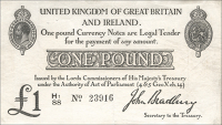 One Pound, 1914-16, C/5 22485 (Dugg. T11-1). Good very fine (£120-150)