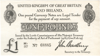 One Pound, 1914-16, H1/37 68885 (Dugg. T11-2). Good extremely fine to about uncirculated (£300-350)

