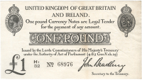 One Pound, 1914-16, H1/32 68976 (Dugg. T11-2). A small patch of discolouration on back, otherwise extremely fine...