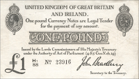 One Pound, 1914-16, H1/88 23916 (Dugg. T11-2). Pinholes, otherwise good very fine (£80-100)
