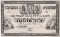 Twenty Pounds, 184–, Edinburgh, uniface proof on card, titles of four original constituent banks in borders...