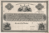 Five Pounds, 2 April 1870, A prefix, uniface proof on paper (Douglas 20). Mount marks on backs of two corners and a...