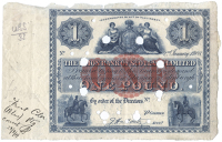 One Pound, 2 January 1908, signature of G.H. Moritz, uniface, annotated 'First colour (Blue) Ptg correct 29/3/09’...