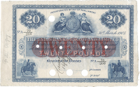 Twenty Pounds, 31 March 1905, A 70/200, annotated 'File copy' in left margin and 'Cancelled 16/2/1911' at lower...