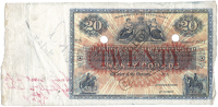 Twenty Pounds, 2 August 1923, A prefix, no signatures, annotated 'Back Color OK…Wording correct for £20. Lay...