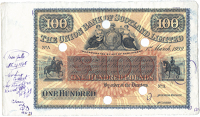One Hundred Pounds, 1 March 1939, A prefix, uniface, no signatures, annotated '1000 pulls…wording correct. Lay...