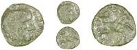 Catuvellauni, Tasciovanus, Bronze, head right, tasc in front, rev. winged horse left, pellet-in-annulet above and in...