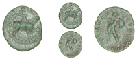 Catuvellauni, Cunobelin, Bronze, horseman right, cvnob below, rev. warrior standing left, tasciiovantis around,...