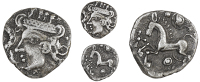 Iceni, Uninscribed issues, Unit, Bury type, female head left, wearing diadem, serpent in front, rev. horse left,...