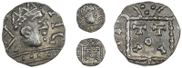 Early Anglo-Saxon Period, Primary series A2, Sceatta, radiate head right, tic in front, rev. totii on standard,...