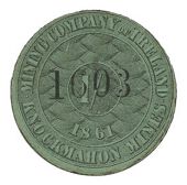Co Waterford, Knockmahon, Mining Co. of Ireland, One Shilling, 1861, on card, stamped 1603 on front and initialled...
