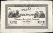 Hibernian Bank, One Pound Token, uniface proof on card, engraved by Perkins & Heath. Spots of foxing and light...