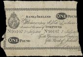 One Pound, 7 July 1818, no. 50107, contemporary forgery on watermarked paper (Pick –). Torn down both sides and a...
