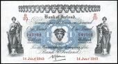 One Pound (2), 14 July 1943, B/20 prefix; 15 November 1943, B/21 prefix, signatures of H.J. Adams (Pick 55b) [2]....