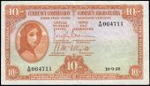 Ten Shillings, 10 September 1928, A/02 064711, Brennan-McElligott signatures (MacDevitt E-065; Pick 1A). Strong...
