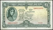 One Pound, 9 June 1937, 22K 010663, Brennan-McElligott signatures (MacDevitt E-076; Pick 2A). Two pinholes at top...