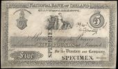Five Pounds, Bank of Limerick, uniface proof on card, bank titles crossed through and '13/3/35 to Tipperary' inked...