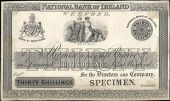 Thirty Shillings, Wexford, uniface proof on card, stamped SPECIMEN at lower right (Pick –). Paper remnants and...