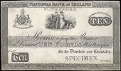Ten Pounds, Waterford, uniface proof on card, stamped SPECIMEN at lower right (Pick –). Paper remnants on back,...