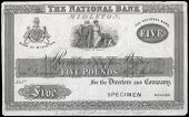 Five Pounds, Midleton, uniface proof on paper, stamped SPECIMEN at lower right, 'In place of plate altd. see Book 30...