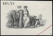 Proof vignette on paper of Hibernia, harp and wolfhound as used on new series, 15273 inked at upper left. Good...