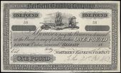 One Pound, 18—, uniface proof on paper with printed check number above panels for serial numbers at upper left and...