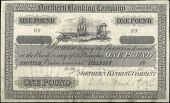 One Pound, 18—, uniface proof on paper with printed check number above panels for serial numbers at upper left and...