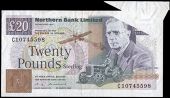 Twenty Pounds, 30 March 1992, C 10745598, error with extra paper folding out from upper right, signature of S....