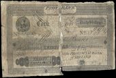 Thirty Shillings, 1 November 1825, no. 5398, Cork (Pick –). Split and partially rejoined but missing strip at...