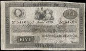 One Pound, 1 June 1839, no. 54764, Athlone, stamped CANCELLED twice in red (Pick -). Split and rejoined at centre,...