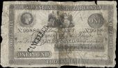 One Pound, 1 December 1853, no. 99880, Cootehill, stamped CANCELLED on left side (Pick –). Split and rejoined at...