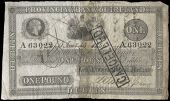 One Pound, 15 January 1856, A 63022, Dublin, stamped CANCELLED on right side  (Pick –). Split and rejoined at...
