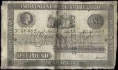 One Pound, 1 September 1852, no. 48882, Dungarvan, stamped CANCELLED on right side (Pick –). Split and rejoined...