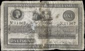 One Pound, 15 August 1856, no. 11367, Nenagh (Pick –). Split and rejoined at centre, adhesive residue on front,...