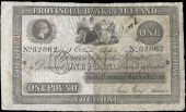 One Pound, 1 October 1845, no. 62862, Youghall, stamped CANCELLED twice in red on left side (Pick –). Split and...