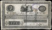 Five Pounds, 15 July 1858, no. 9789, Enniskillen, stamped CANCELLED on right side (Pick –). Split but not...