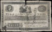 Five Pounds, 1 November 1857, no. 2444, Kilrush, stamped CANCELLED on right side (Pick –). Split and partially...