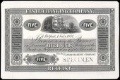 Five Pounds, 1 July 1857, uniface proof on India paper card, 18 branches, SPECIMEN stamped at lower right,...