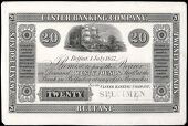 Twenty Pounds, 1 July 1857, uniface proof on India paper card, 18 branches, SPECIMEN stamped at lower right,...