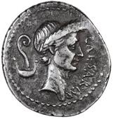 Julius Cæsar (†44 BC), Denarius, Rome, January-February 44, M. Mettius, laureate bust right, lituus and simpulum...
